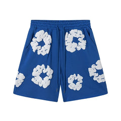 Denim Tears Royal Blue Cotton Wreath Print Casual Shorts