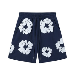 Denim Tears Navy Blue Cotton Wreath Print Casual Shorts